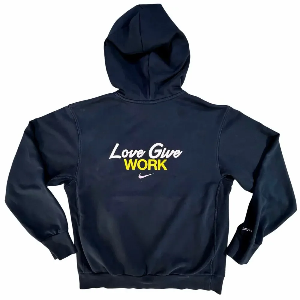 Nike EYBL Hoodie RARE Mens Medium Black Dri Fit Basketball Love Give Work EUC